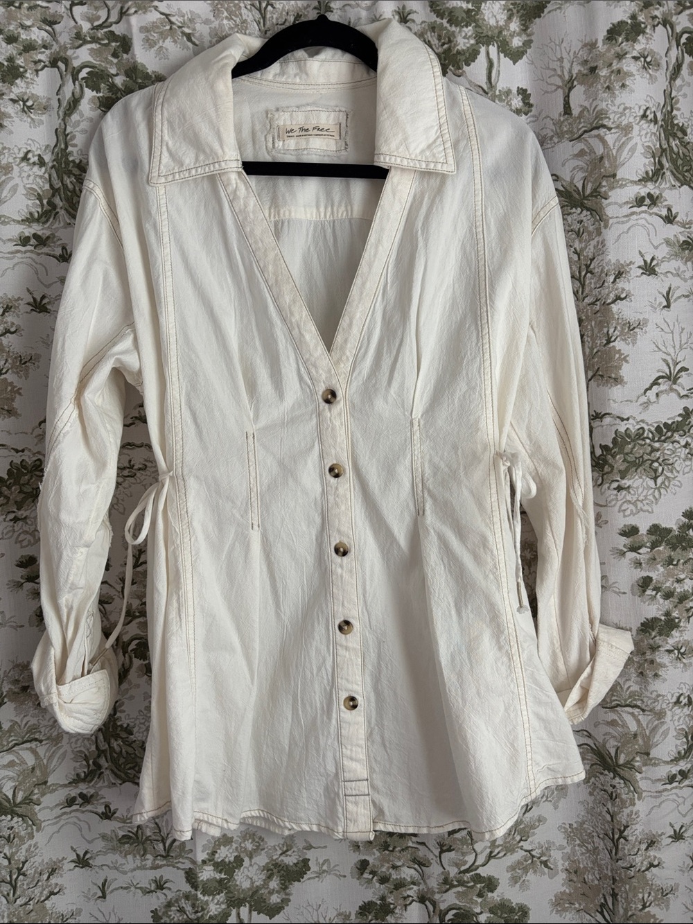 We The Free Cream Button-Front Long Sleeve Shirt with Side Ties